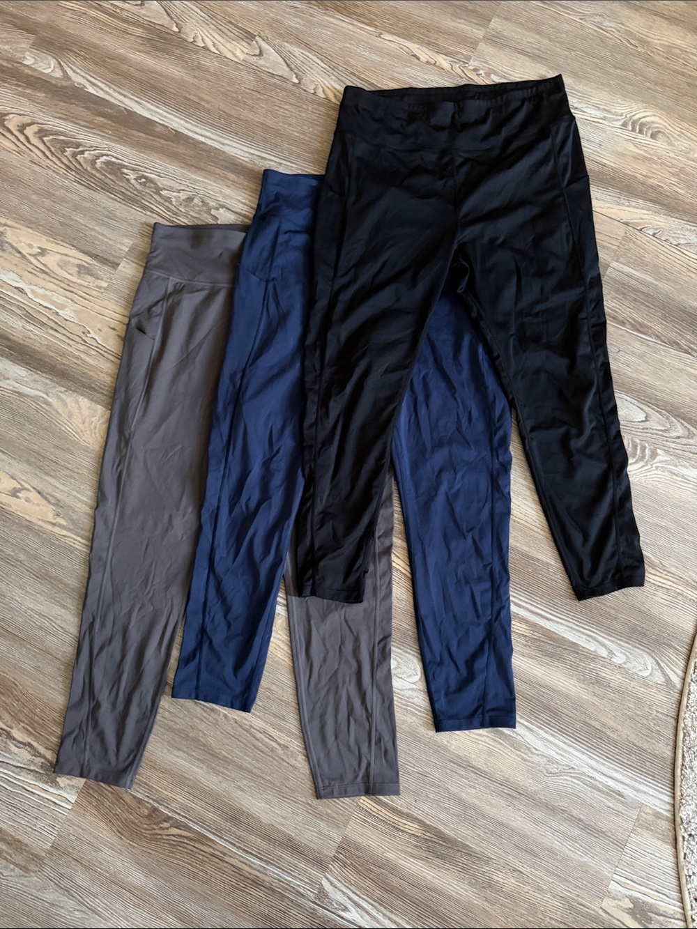 Women 3-Pack Stretch Leggings — Black, Navy & Gray with Pockets